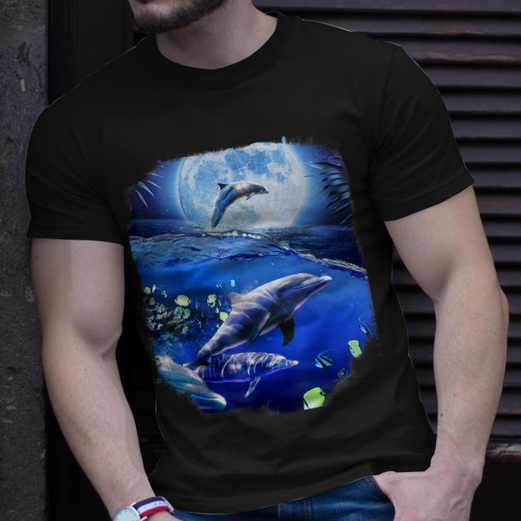 Moon Dolphin Space Dolphins Unisex T-Shirt Gifts for Him