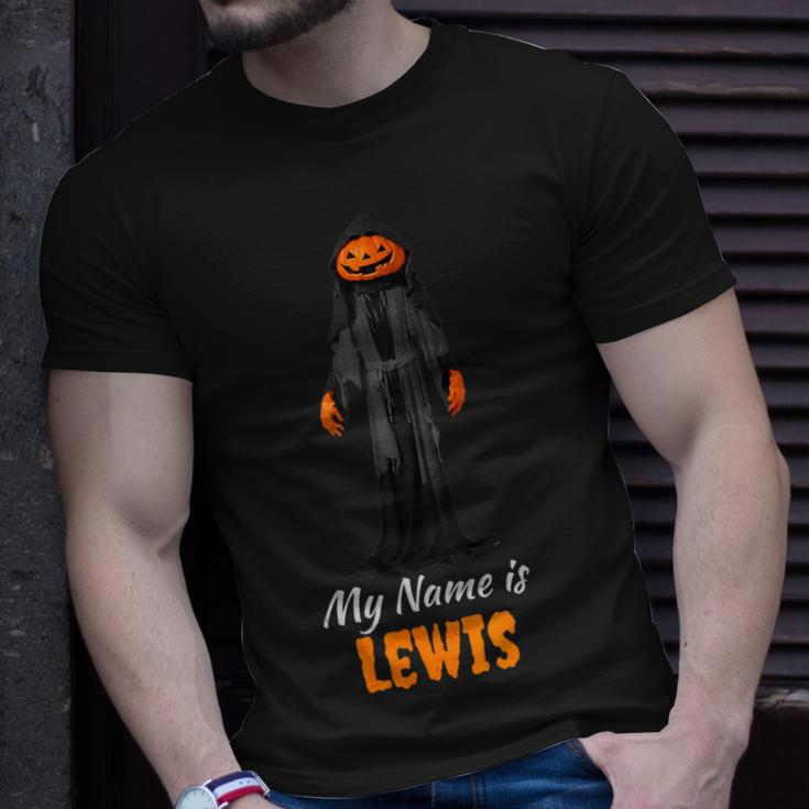 My Name Is Lewis Jack O Lantern Pumpkin Man T-Shirt Gifts for Him