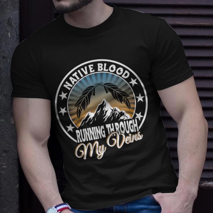 Native Blood Running Through My Veins For Native American T-Shirt Gifts for Him