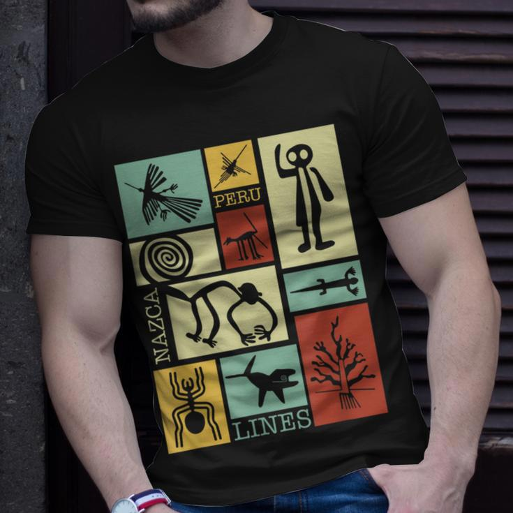 Nazca Lines Peru Geoglyph Monkey Astronaut Spider Retro T-Shirt Gifts for Him