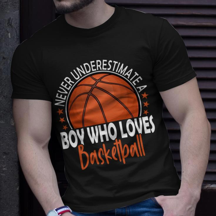 Never Underestimate A Boy Who Loves Basketball Basketball Funny Gifts Unisex T-Shirt Gifts for Him