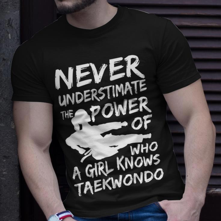 Never Underestimate A Girl Who Knows Taekwondo Funny Gift Unisex T-Shirt Gifts for Him