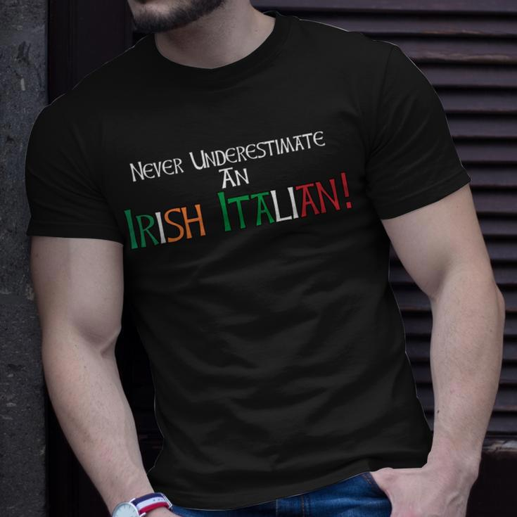 Never Underestimate An Irish Italian | American Ethnic Pride Pride Month Funny Designs Funny Gifts Unisex T-Shirt Gifts for Him