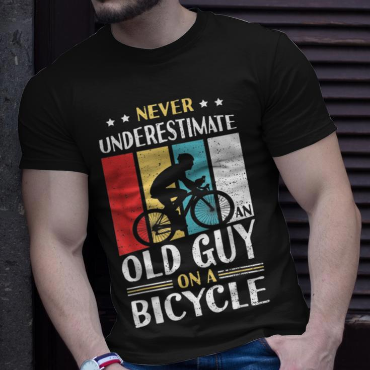 Never Underestimate An Old Guy On A Bicycle Bike Cyclist Unisex T-Shirt Gifts for Him