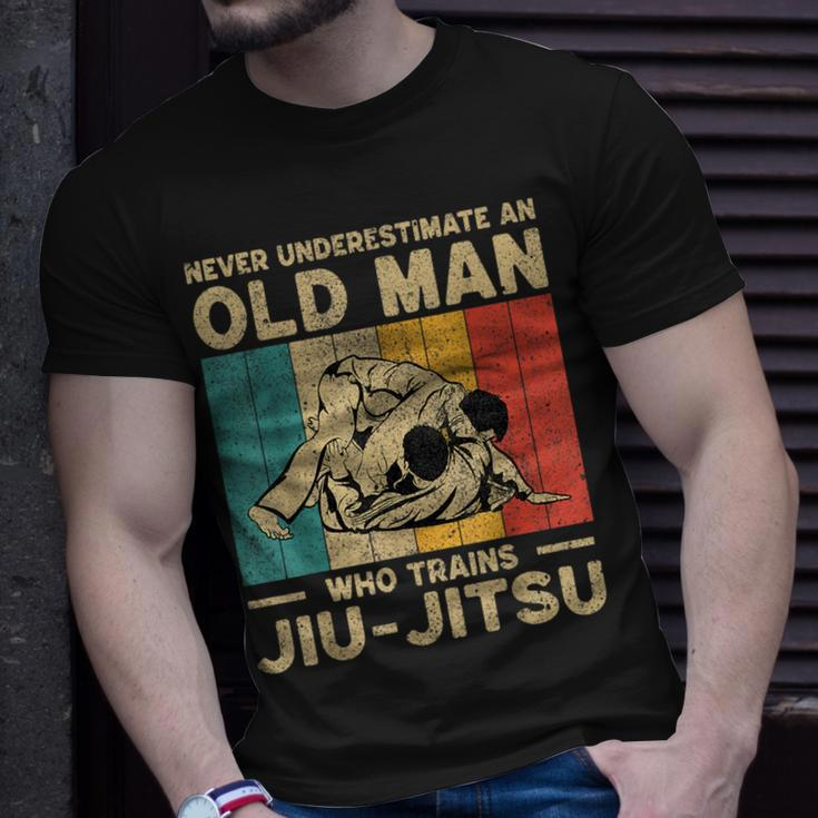Never Underestimate An Old Man Bjj Brazilian Jiu Jitsu Old Man Funny Gifts Unisex T-Shirt Gifts for Him