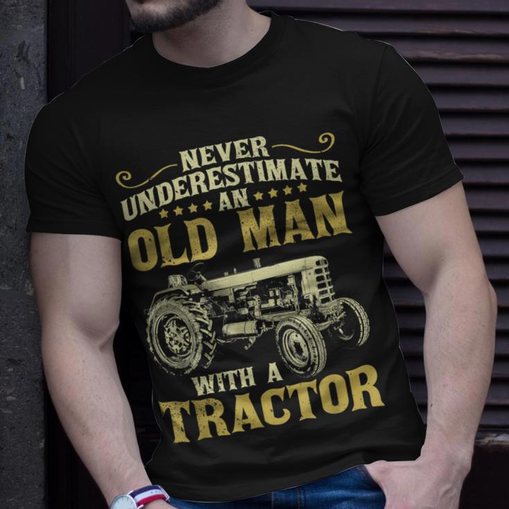 Never Underestimate An Old Man Funny Tractor Farmer Dad Gift For Mens Unisex T-Shirt Gifts for Him