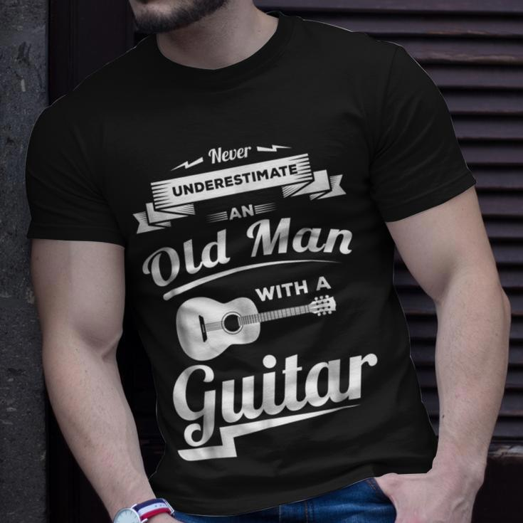 Never Underestimate An Old Man With A Guitar Dad Grandpa Gift For Mens Unisex T-Shirt Gifts for Him