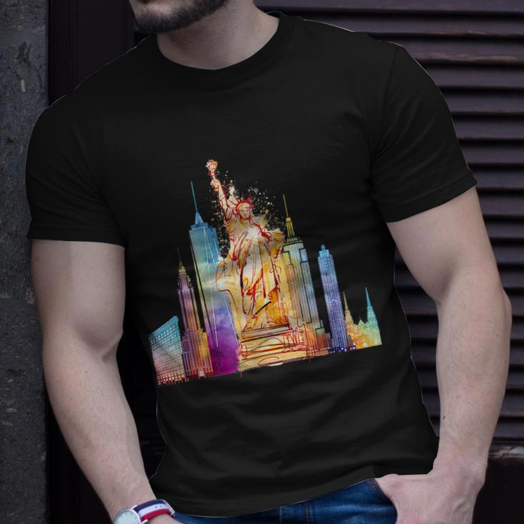 New York City Nyc Retro Watercolor Statue Of Liberty Ny City Unisex T-Shirt Gifts for Him