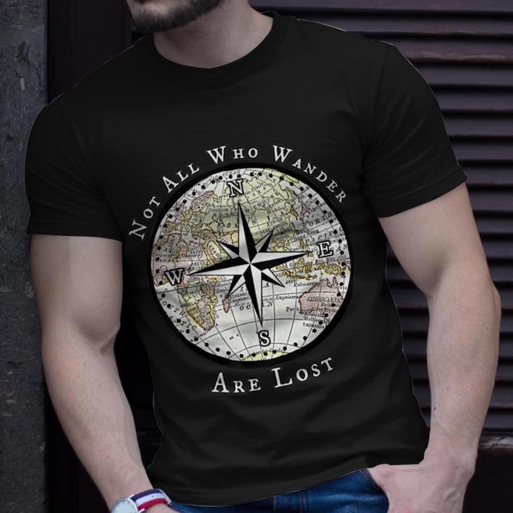 Not All Who Wander Are Lost World Compass Travel T-Shirt Gifts for Him