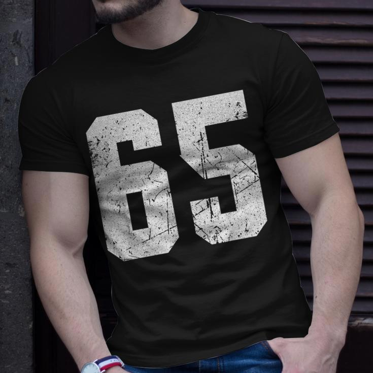 Number 65 Sport Jersey Birthday Age Lucky No White Vintage Unisex T-Shirt Gifts for Him