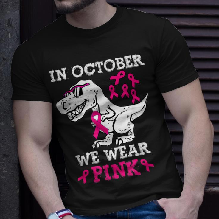 In October We Wear Pink Breast Cancer Dinosaur Toddler Boys T-Shirt Gifts for Him