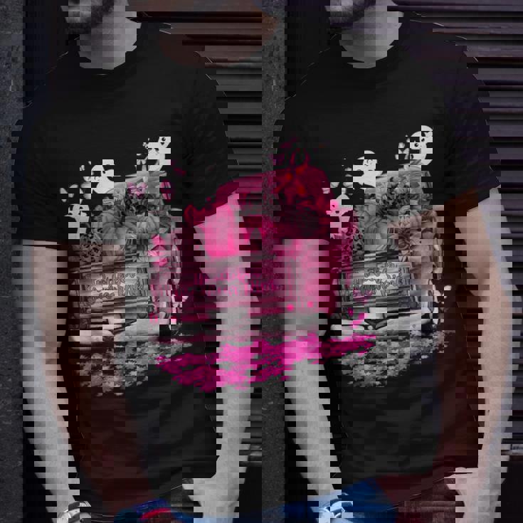 October We Wear Pink Ghosts Pumpkins Breast Cancer Halloween T-Shirt Gifts for Him
