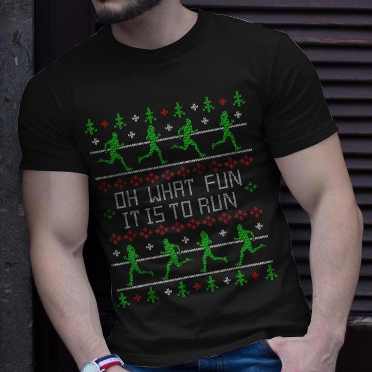 Oh What Fun It Is To Run Ugly Christmas Sweater Party T-Shirt Gifts for Him