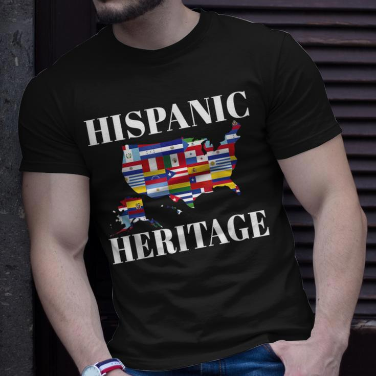 Hispanic Heritage Month All Countries Flag Inspiration Map T-Shirt Gifts for Him