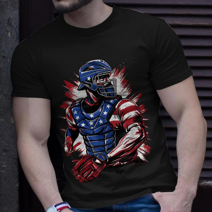 Patriotic Baseball Catcher Vintage American Flag 4Th Of July Unisex T-Shirt Gifts for Him