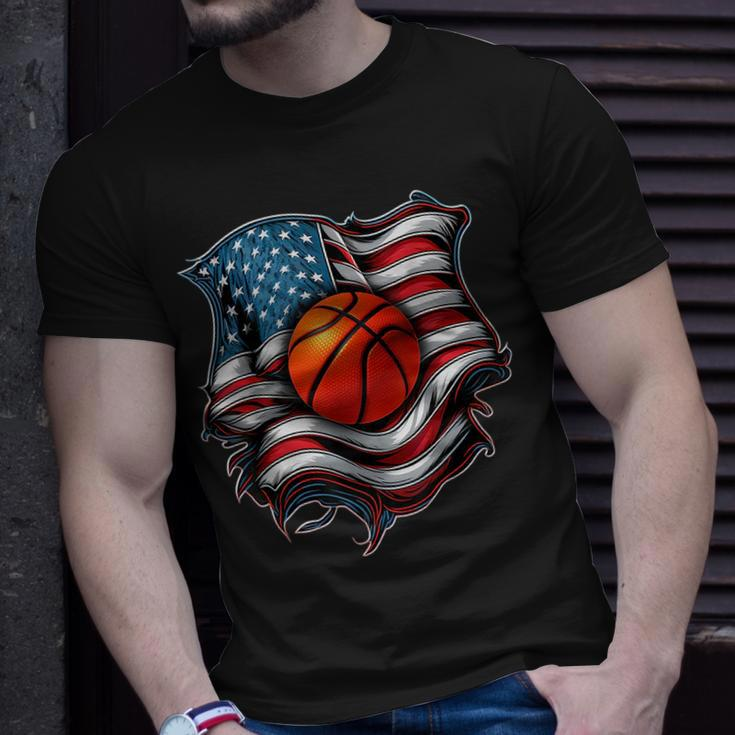 Patriotic Basketball 4Th Of July Men Usa American Flag Boys Unisex T-Shirt Gifts for Him