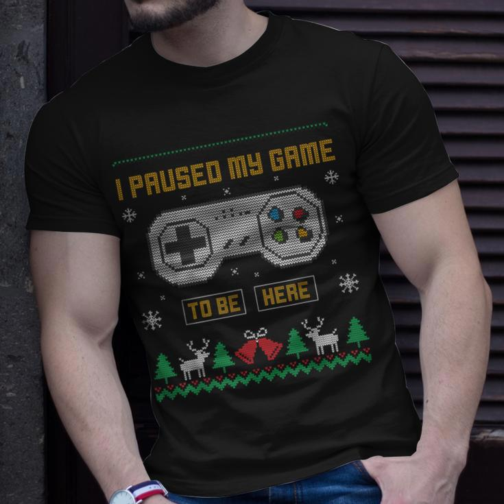 I Paused My Game To Be Here Gaming Ugly Christmas Sweater T-Shirt Gifts for Him
