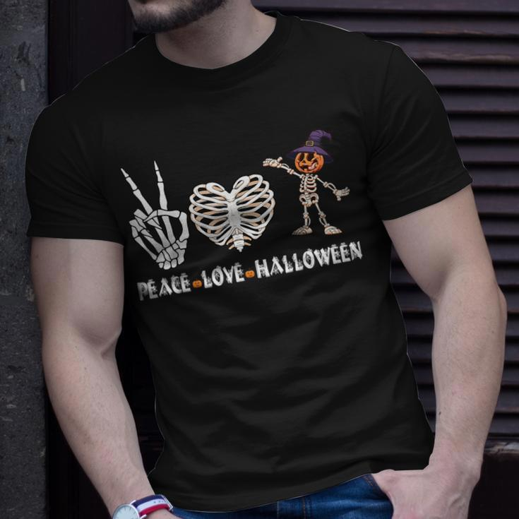 Peace Love Halloween Scary Pumpkin Happy Halloween Skeleton T-Shirt Gifts for Him