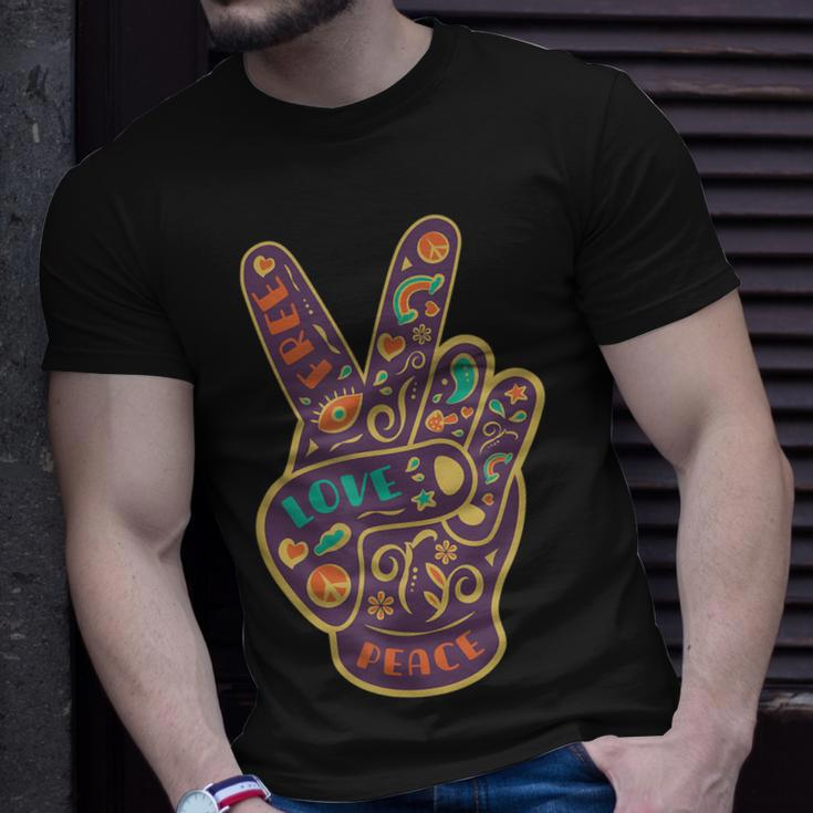 Peace Sign Two Fingers Distressed Unisex T-Shirt Gifts for Him