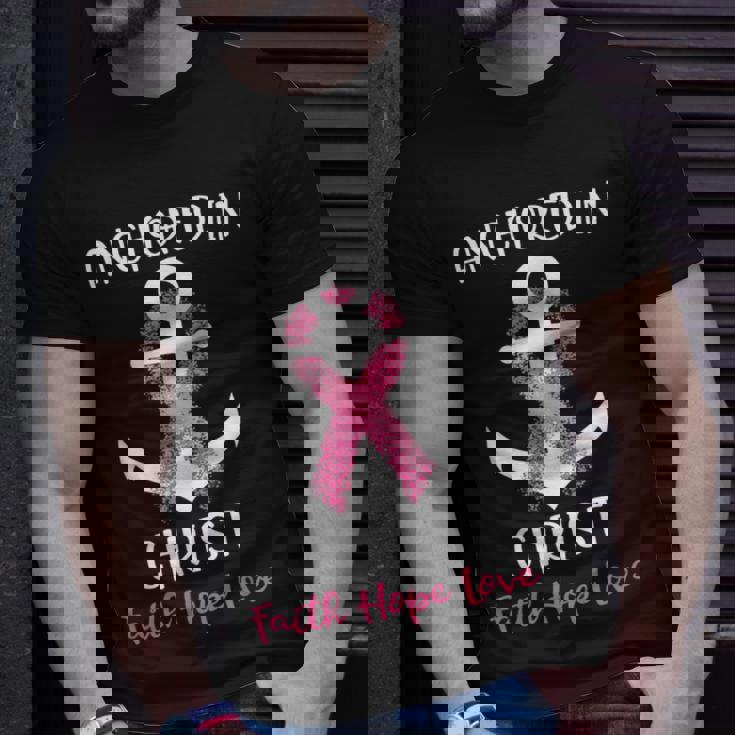 Pink Breast Cancer Quote Anchored In Christ Faith Hope Love T-Shirt Gifts for Him