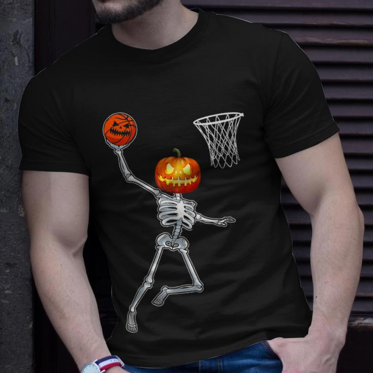 Pumpkin Skeleton Playing Basketball Halloween Costume Boys T-Shirt Gifts for Him