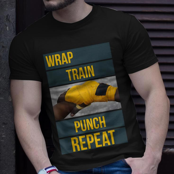 Punchy Graphics Wrap Train Punch Repeat Boxing Kickboxing Unisex T-Shirt Gifts for Him