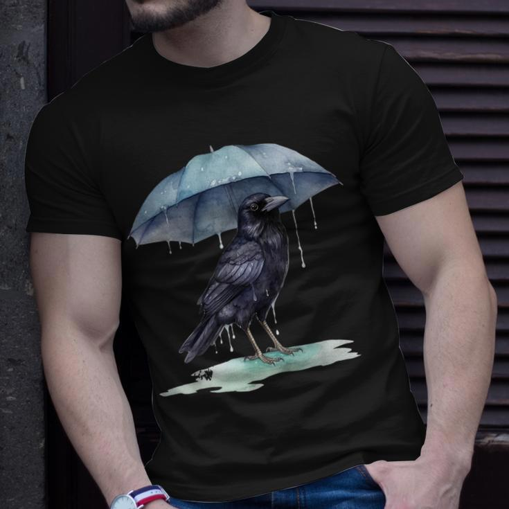 Raven Playing In The Rain With An Umbrella Novelty Apparel Unisex T-Shirt Gifts for Him