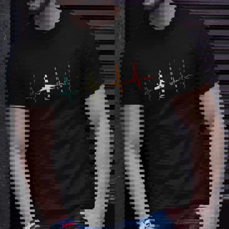 Retro Airplane Heartbeat Pilot Flying Cool Aviator Unisex T-Shirt Gifts for Him