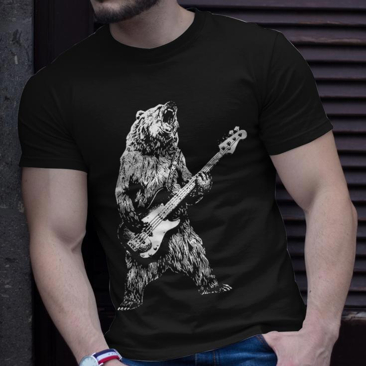 Retro Bear Playing Bass Guitar Bear Guitarist Music Lovers T-Shirt Gifts for Him