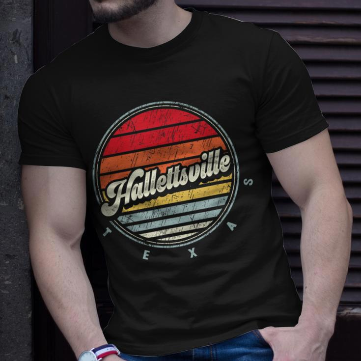 Retro Hallettsville Home State Cool 70S Style Sunset T-Shirt Gifts for Him