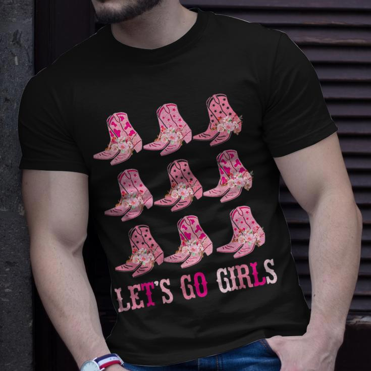 Retro Lets Go Girls Boot Pink Western Cowgirl Unisex T-Shirt Gifts for Him
