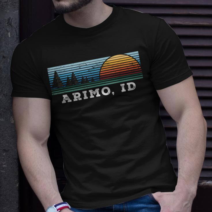 Retro Sunset Stripes Arimo Idaho T-Shirt Gifts for Him