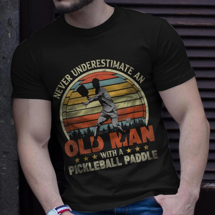 Retro Never Underestimate Old Man With Pickleball Paddle T-Shirt Gifts for Him