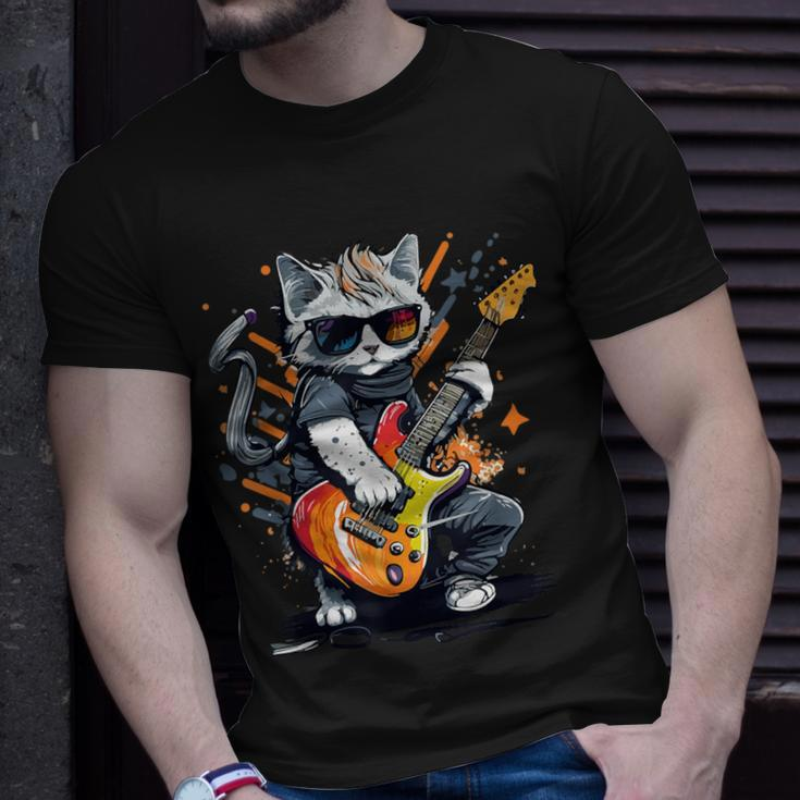 Rock Cat Playing Guitar Guitar Cat T-Shirt Gifts for Him