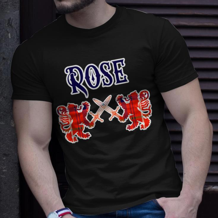 Rose Scottish Clan Kilt Lion Family Name Tartan Gifts For Lion Lovers Funny Gifts Unisex T-Shirt Gifts for Him