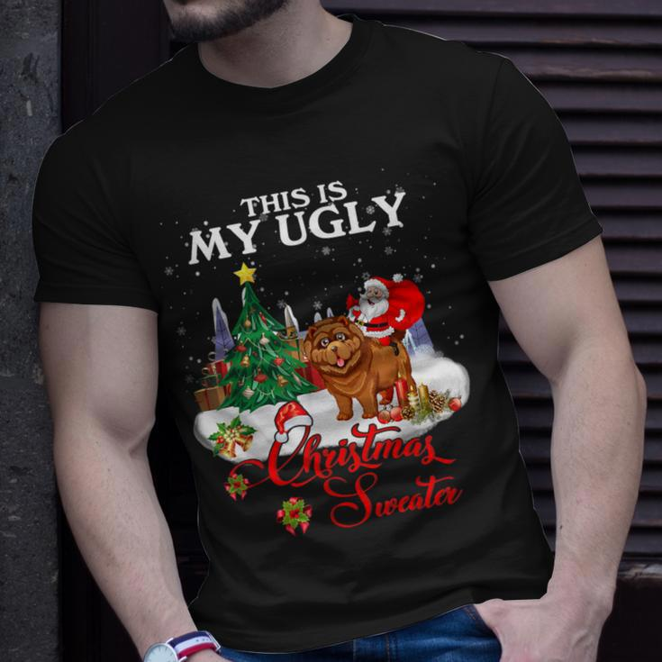 Santa Riding Chow Chow This Is My Ugly Christmas Sweater T-Shirt Gifts for Him