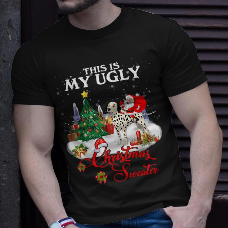 Santa Riding Dalmatian This Is My Ugly Christmas Sweater T-Shirt Gifts for Him