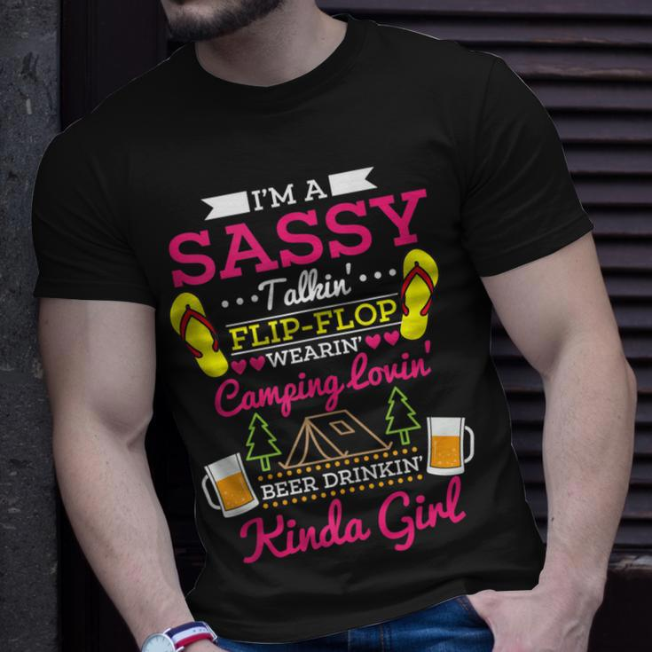 Sassy Flip Flop Camping Beer Drinking Girl Funny Summer Camp Unisex T-Shirt Gifts for Him