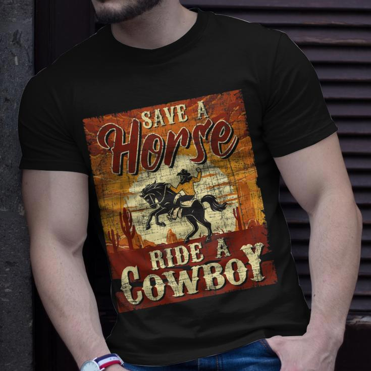 Save A Horse Cowboy Cowgirl Equestrian Calf Roping Lover Unisex T-Shirt Gifts for Him