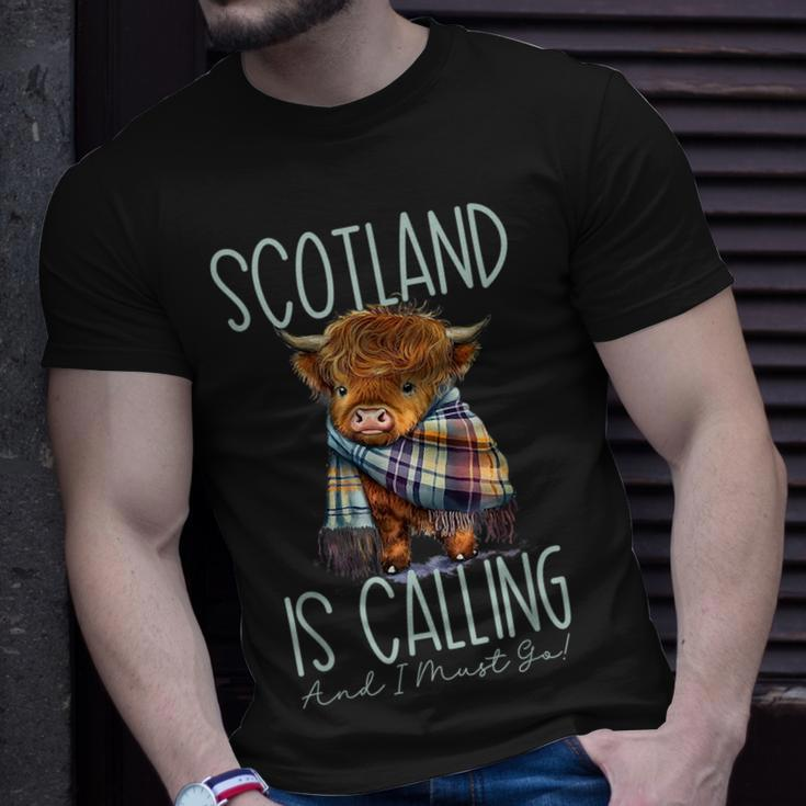Scotland Is Calling And I Must Go Highland Cow Unisex T-Shirt Gifts for Him