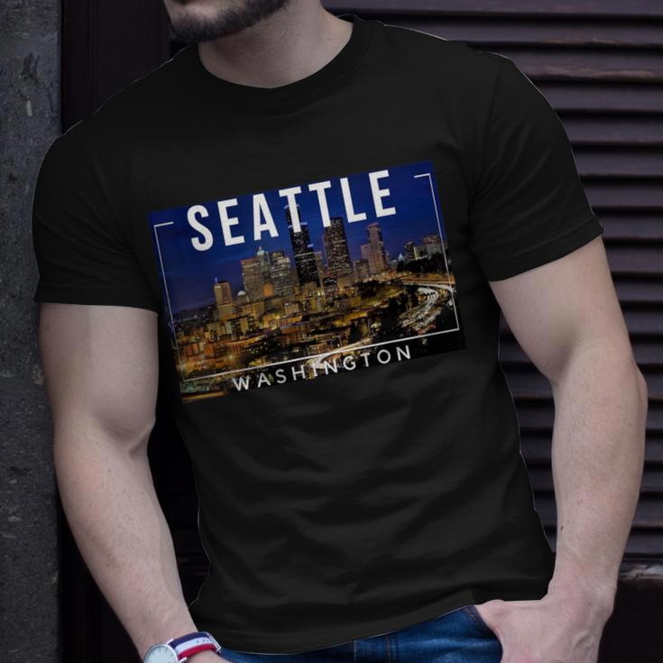 Seattle Washington Skyline Space Needle Mount Rainier T-Shirt Gifts for Him
