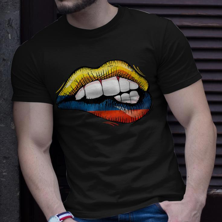 Sexy Biting Lips Colombia Flag Colombian Pride T-Shirt Gifts for Him