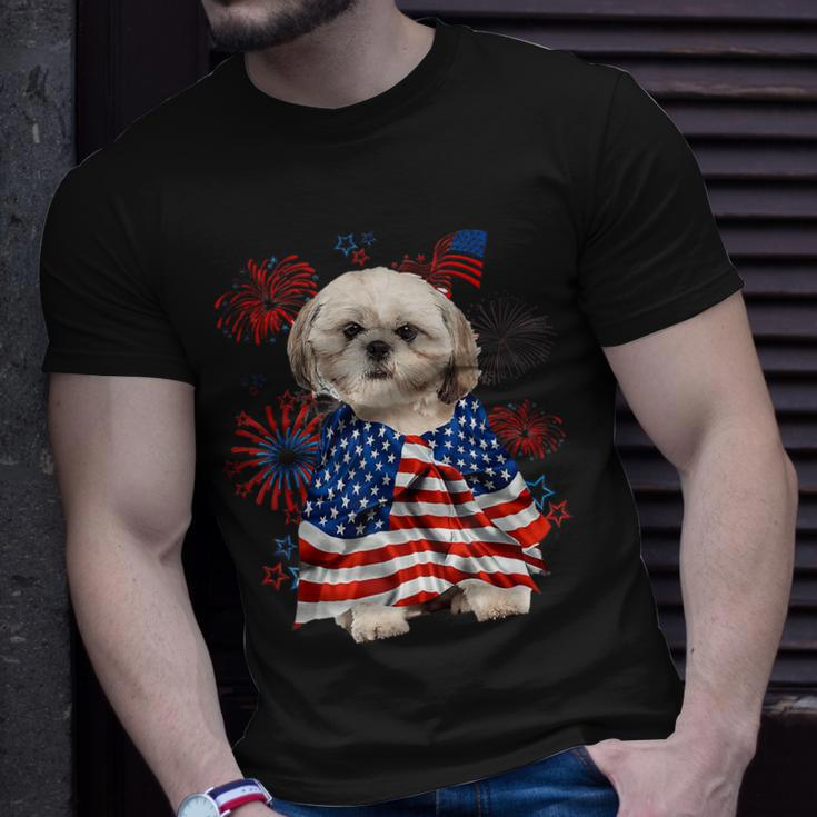 Shih Tzu Dog American Usa Flag 4Th Of July Dog Lover Owner Unisex T-Shirt Gifts for Him