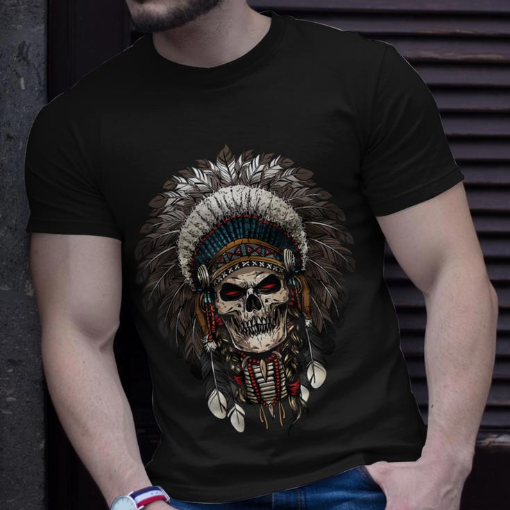 Skull Chief Indian Tribal Headdre Gifts For Lover Indigenous Unisex T-Shirt Gifts for Him