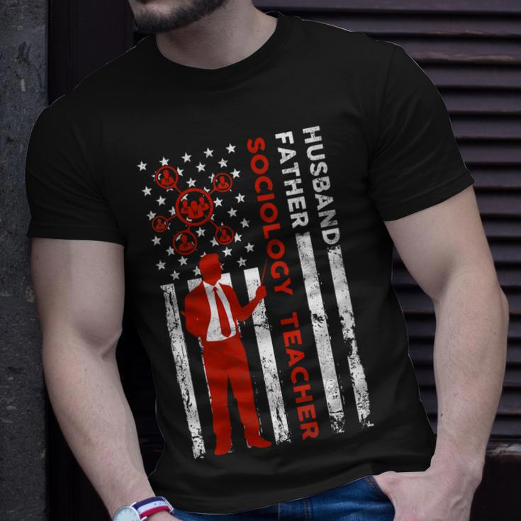 Sociology Teacher Husband Dad Usa Flag American Fathers Gift For Womens Gift For Women Unisex T-Shirt Gifts for Him