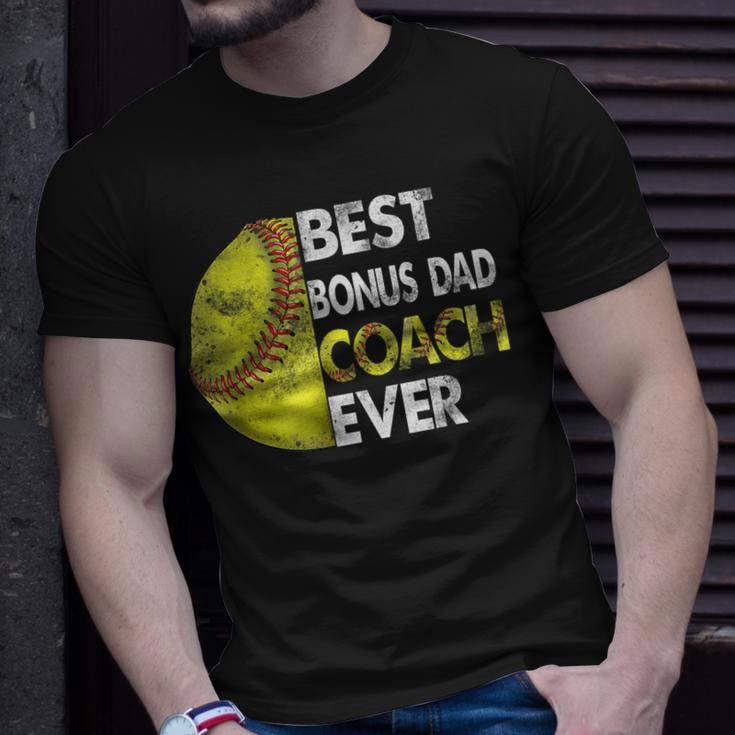 Softball Best Bonus Dad Coach Ever Retro Funny Fathers Day Unisex T-Shirt Gifts for Him