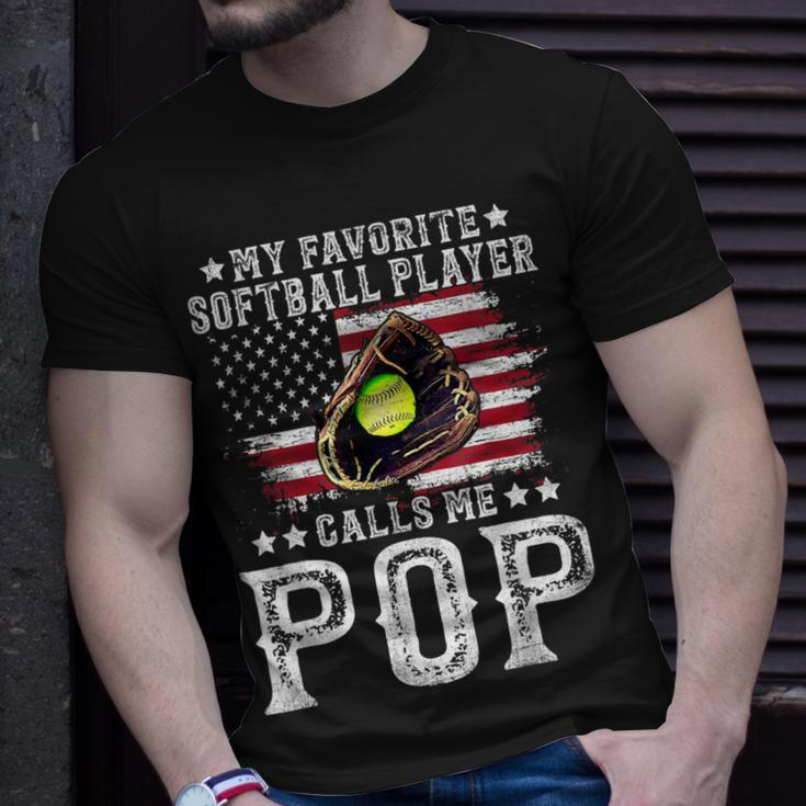 Softball Dad My Favorite Softball Player Calls Me Pop Gift For Mens Unisex T-Shirt Gifts for Him