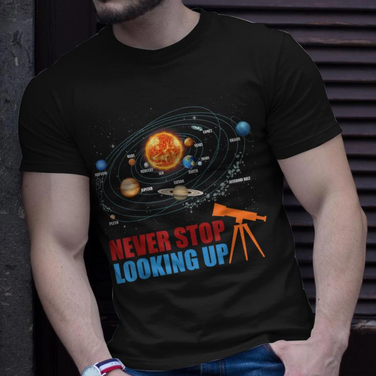 Solar System Planets Never Stop Looking Up Astronomy Boys Unisex T-Shirt Gifts for Him