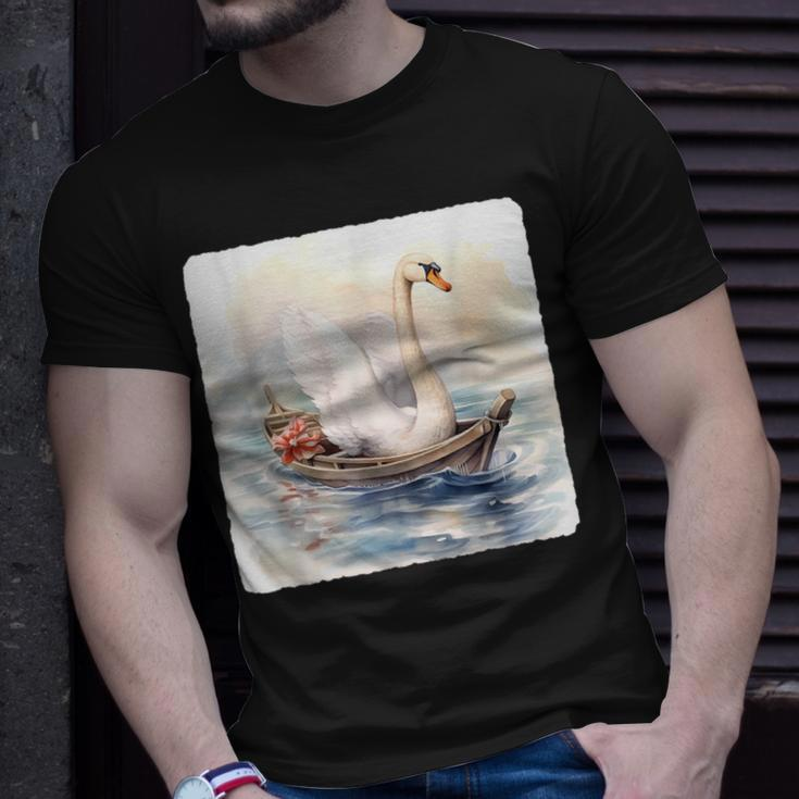 Swan Riding A Paddle Boat Concept Of Swan Using Paddle Boat T-Shirt Gifts for Him