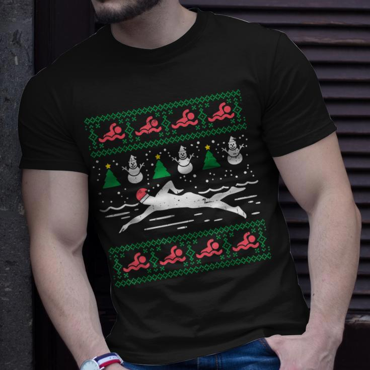 Swimmin Santa Ugly Christmas Sweater Sport Swim Swimmer T-Shirt Gifts for Him